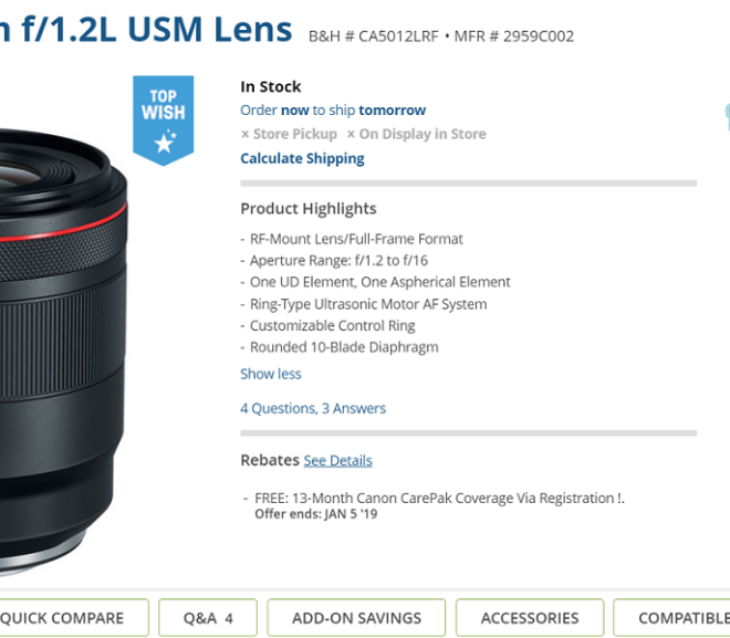 Canon RF 50mm f/1.2L USM Lens now in Stock at B&H
