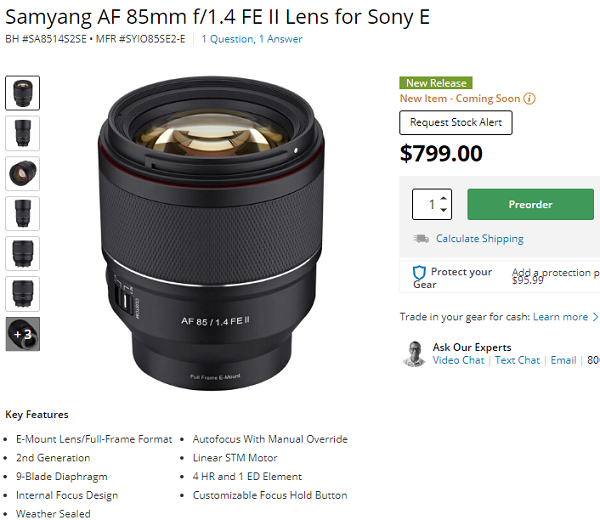 Samyang AF 85mm f/1.4 FE II Lens Now Available for Pre-order